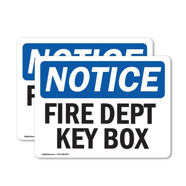Signmission Fire Dept Key Box OSHA Notice Sign, Vinyl Decal, 7in W x 5in L, 2PK OS-2PACK-NS-D-57-L-12569 - main